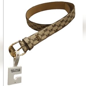 Michael Kors Monogram Belt Wide Brass Buckle Logo